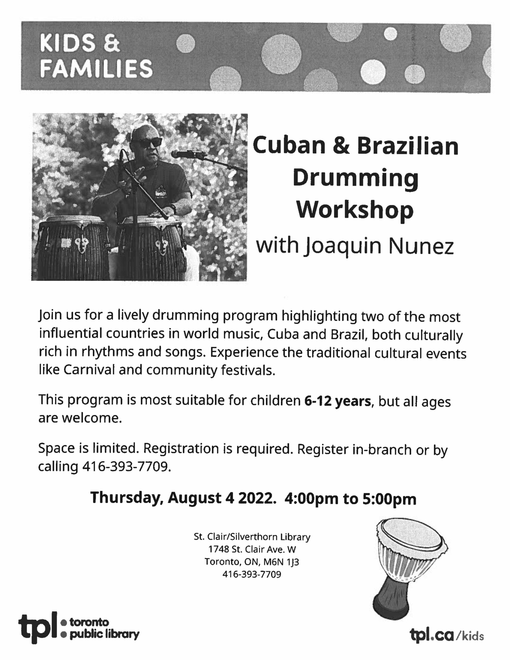 Featured image for “Cuban and Brazilian Drumming Workshop – August 4th”